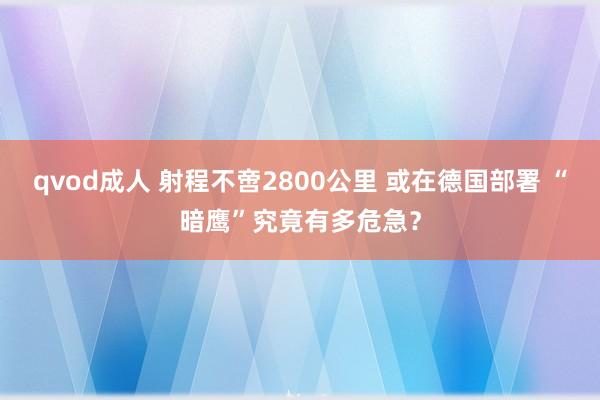 qvod成人 射程不啻2800公里 或在德国部署 “暗鹰”究竟有多危急？