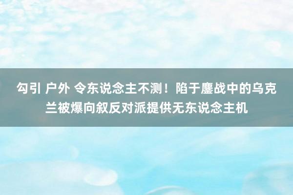 勾引 户外 令东说念主不测！陷于鏖战中的乌克兰被爆向叙反对派提供无东说念主机