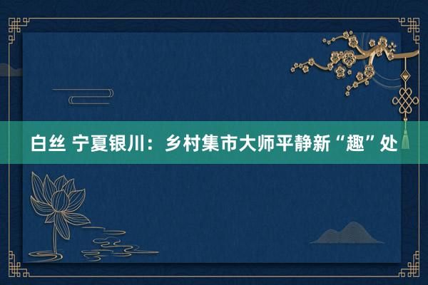 白丝 宁夏银川：乡村集市大师平静新“趣”处