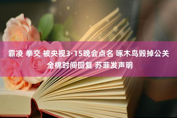 霸凌 拳交 被央视3·15晚会点名 啄木鸟毁掉公关 全棉时间回复 苏菲发声明