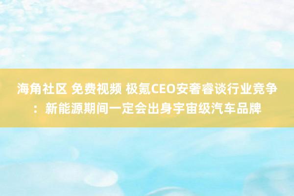 海角社区 免费视频 极氪CEO安奢睿谈行业竞争：新能源期间一定会出身宇宙级汽车品牌